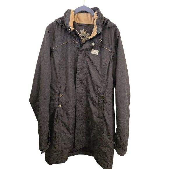 Helly Hansen Brown Tone On Tone Pattern Removable Hood Full Zip Jacket Size M - Picture 1 of 11